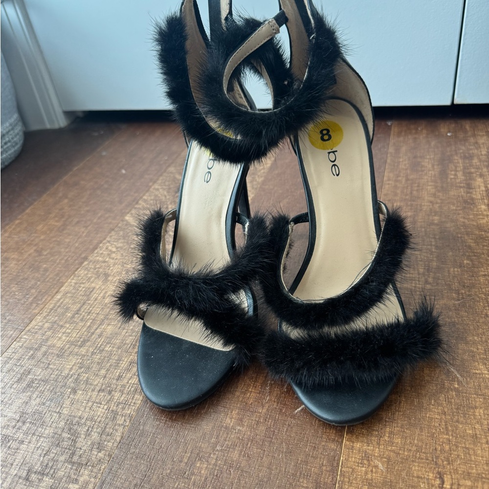 bebe Black Faux Fur Heels